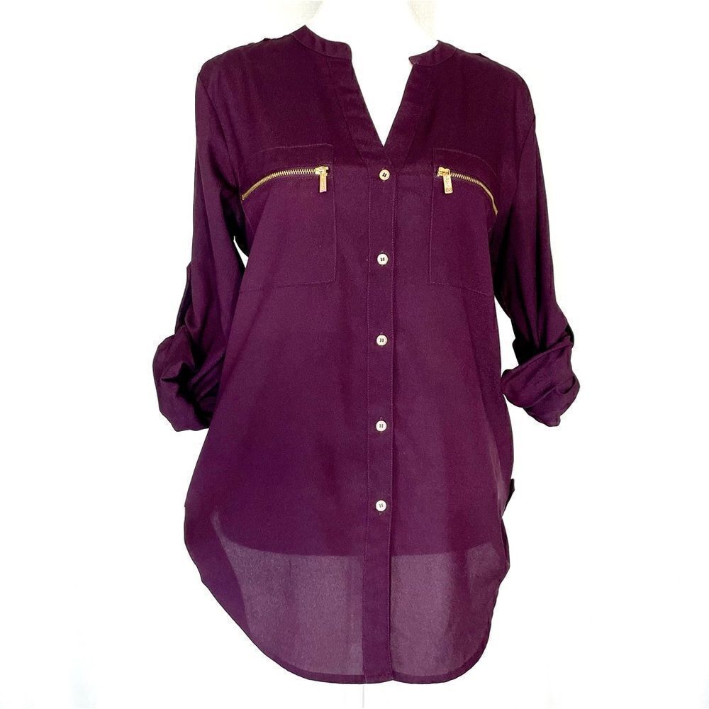 Calvin Klein Blouse Top Purple Size Small Button
